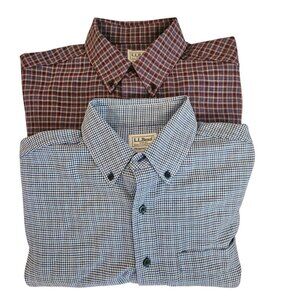 LL Bean Men's Plaid Flannel Shirt SZ Medium Lot 2 Button Down Long Sleeve Cotton
